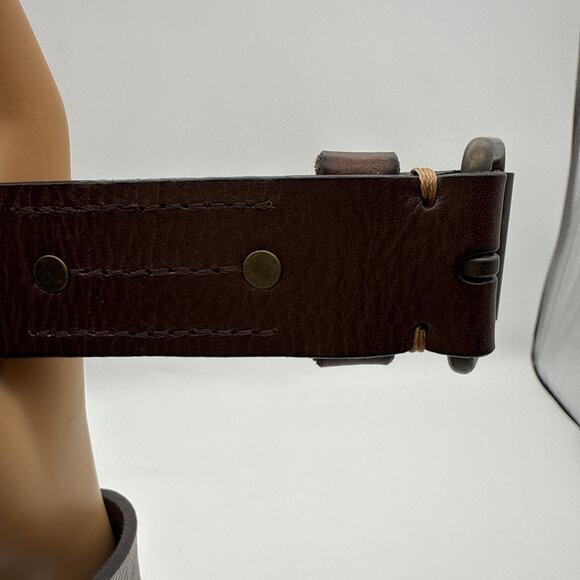 Lands’ End Mens Brown Leather 1.3/8” Wide Belt Size 36 Brass Tone Buckle - Picture 6 of 14